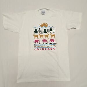 Vintage Colorado Wildlife Shirt Graphic Tee White 90s Kids L Nature Print